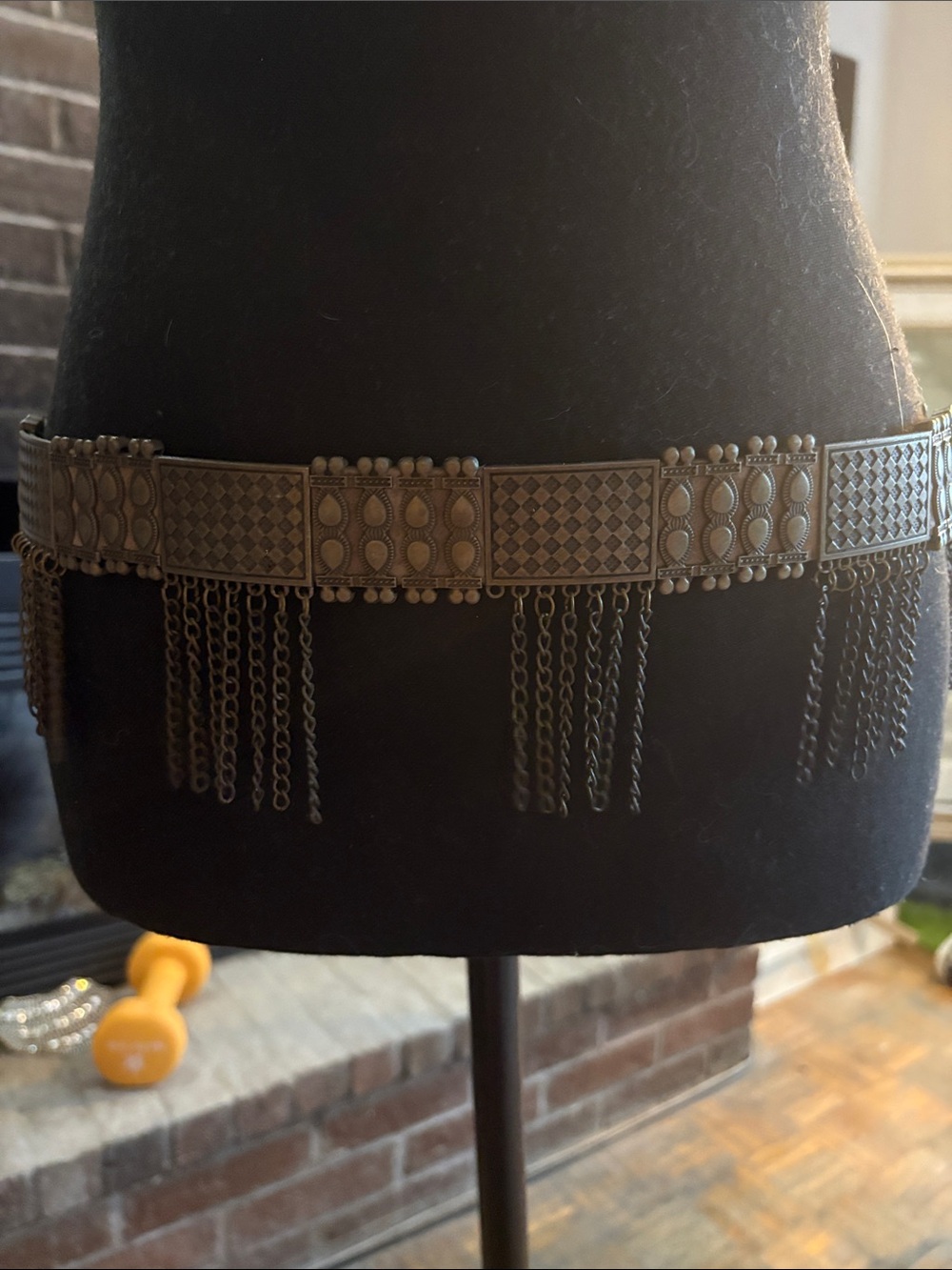 Vintage Bronze-Tone Decorative Panel Fringe Belt